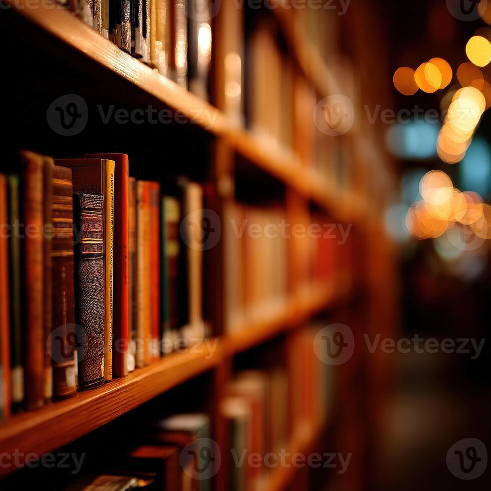 Shelves filled with books in a cozy library corner photo