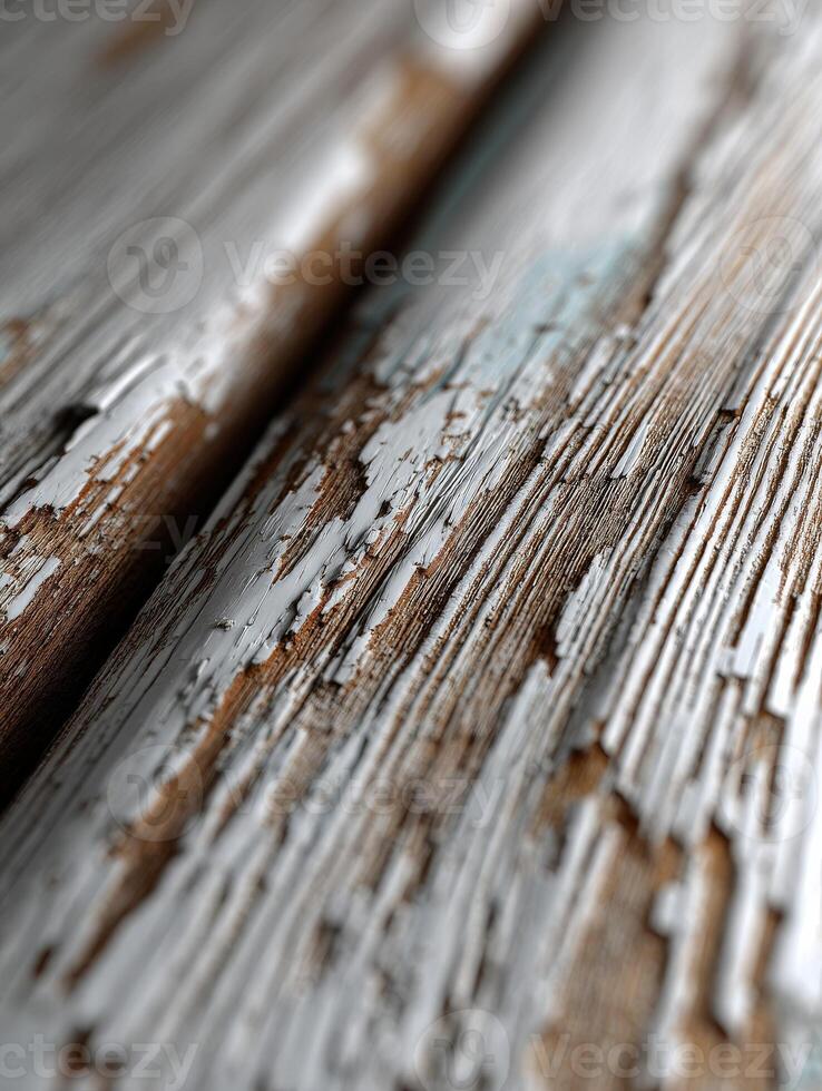 Peeling paint on a textured rustic wood surface photo