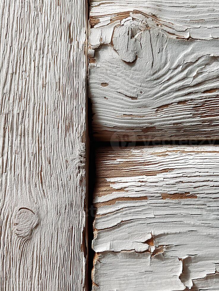 Textured rustic wood surface with peeling paint photo