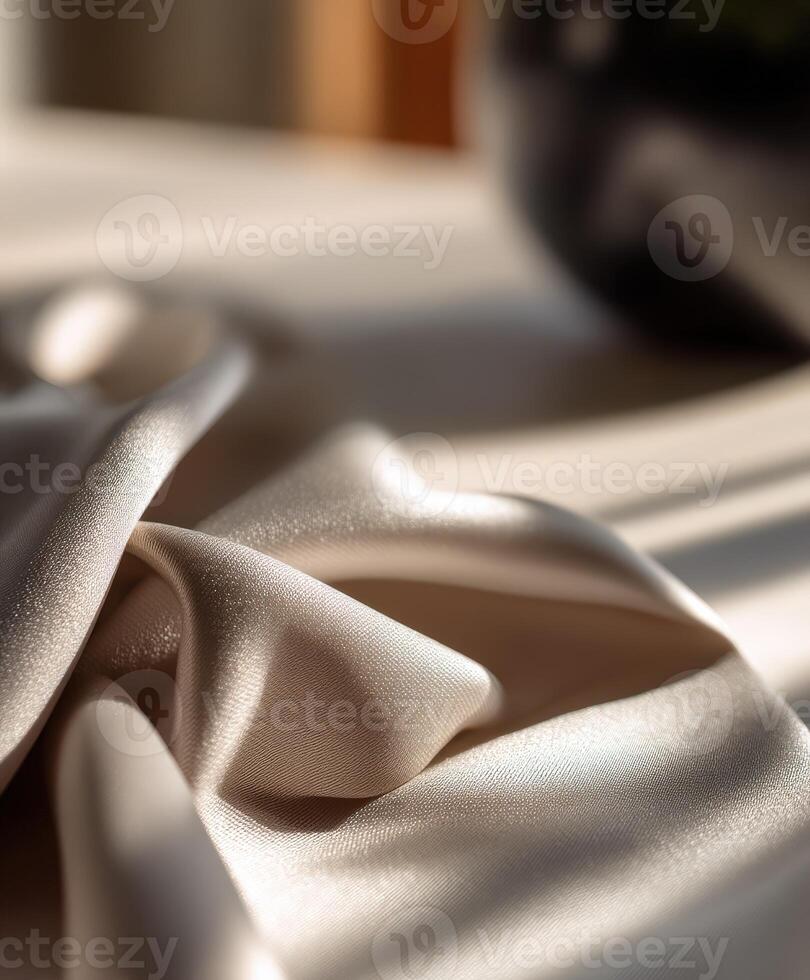Elegant fabric drape showcasing soft texture and warm light photo
