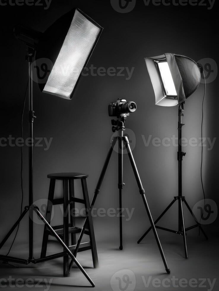 Creative setup in a photo studio featuring soft lighting and equipment