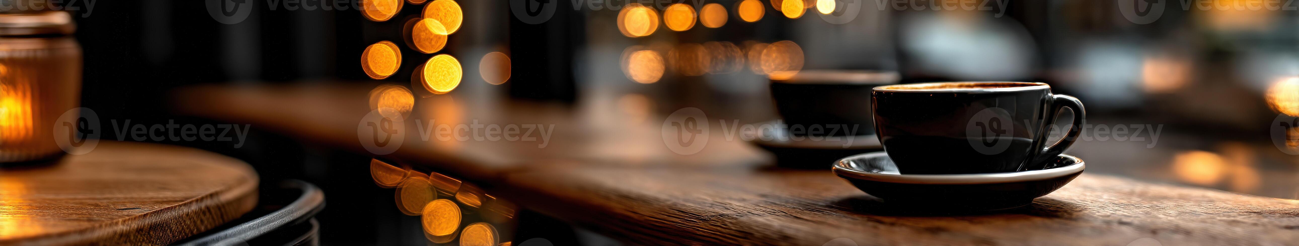 Warm ambiance with steaming cups in a cozy cafe setting photo