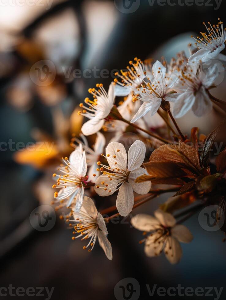 Cherry blossom flowers in soft evening light photo