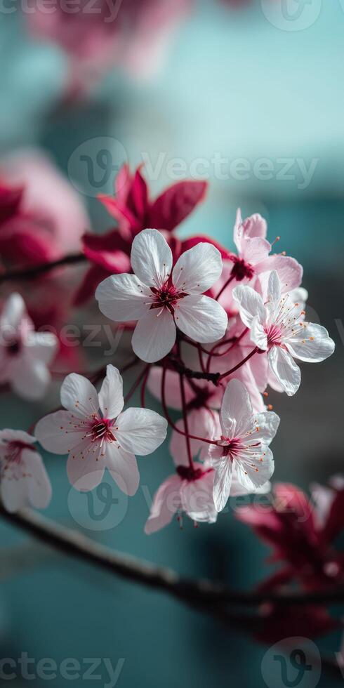Blooming cherry blossom flowers in springtime beauty photo