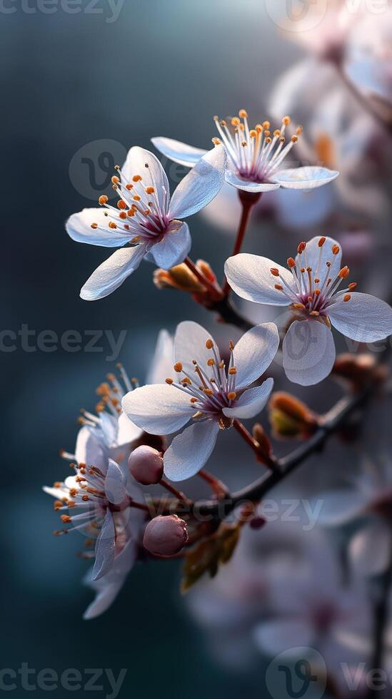 Cherry blossom flowers bloom in early spring light photo