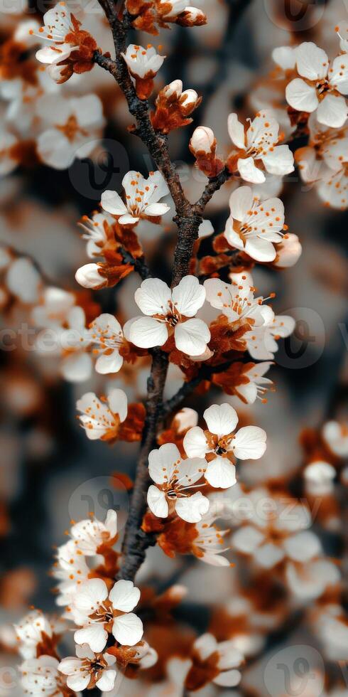 Vibrant cherry blossom flowers in full bloom photo