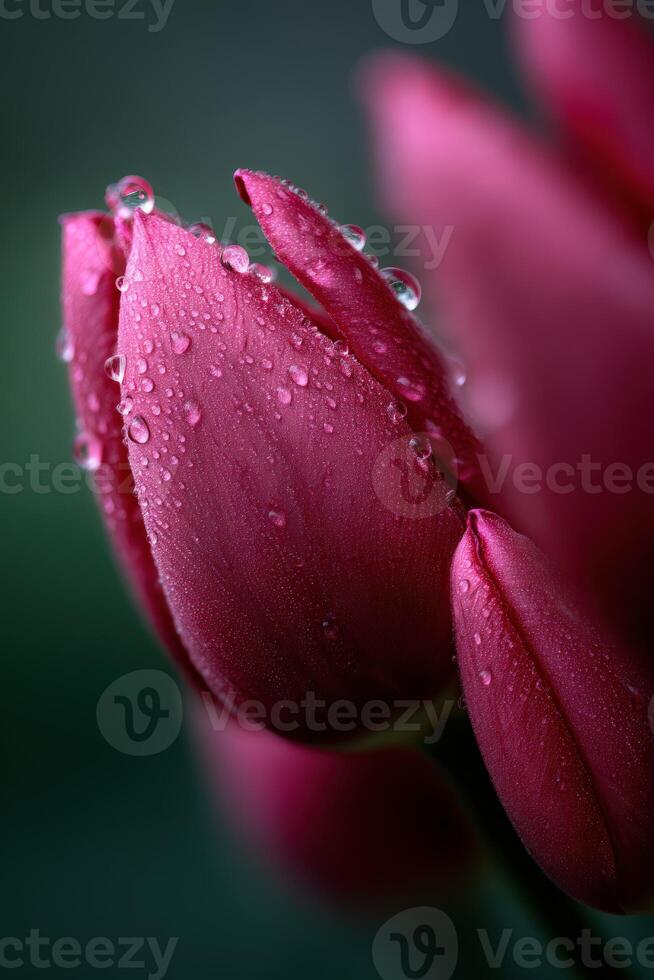 Close-up of vibrant tulip flowers adorned with droplets photo