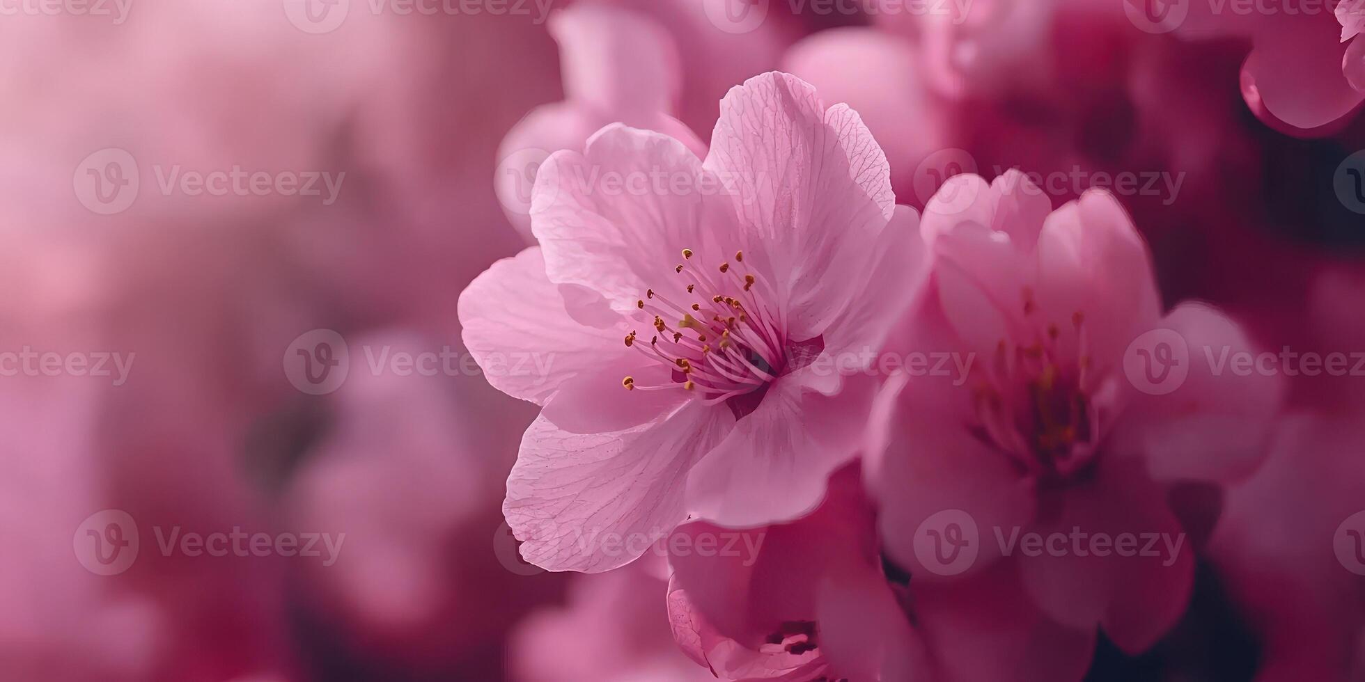 Pink flowers are shown in a blurry image photo