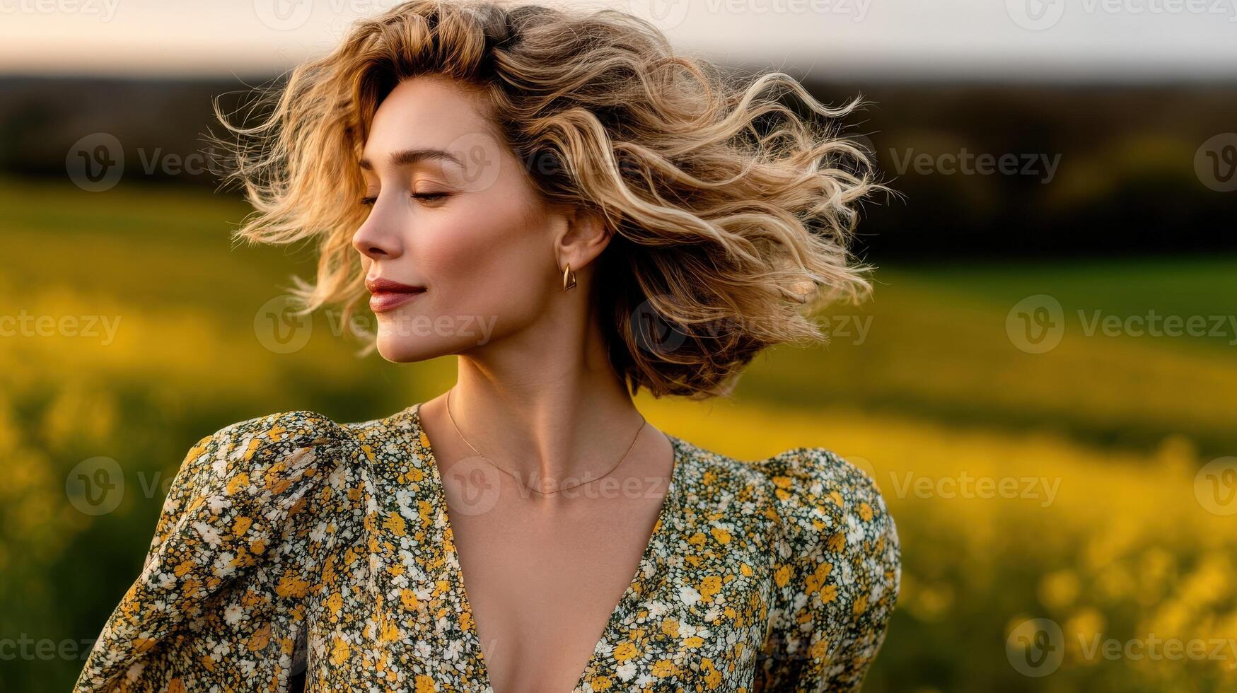 Enjoying spring blooms in a sunny meadow setting photo