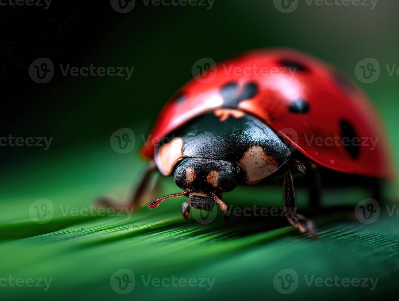 Close-up of a ladybug on a green leaf photo