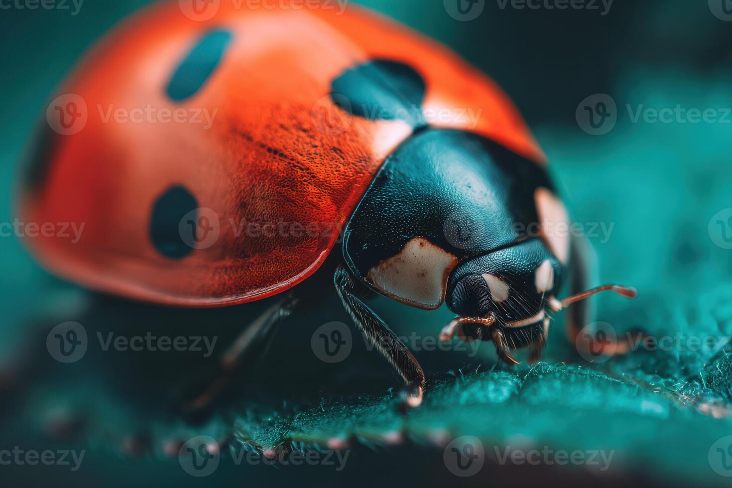Close-up of a ladybug on green leaves in nature photo