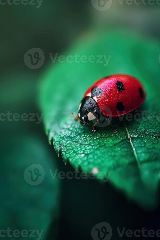 Ladybug resting on a leaf in a serene garden photo