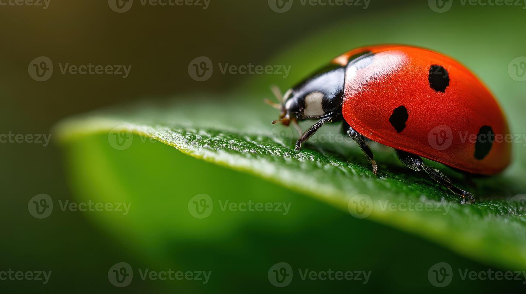 Red ladybug resting on a green leaf during daytime photo