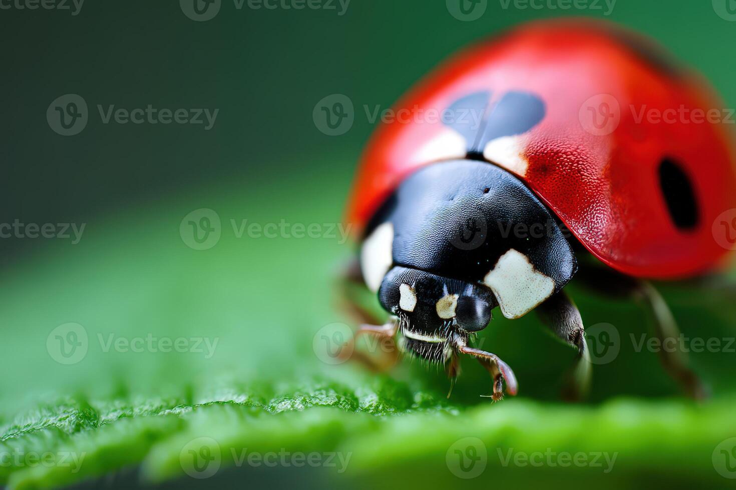 Ladybug resting on a green leaf in nature photo