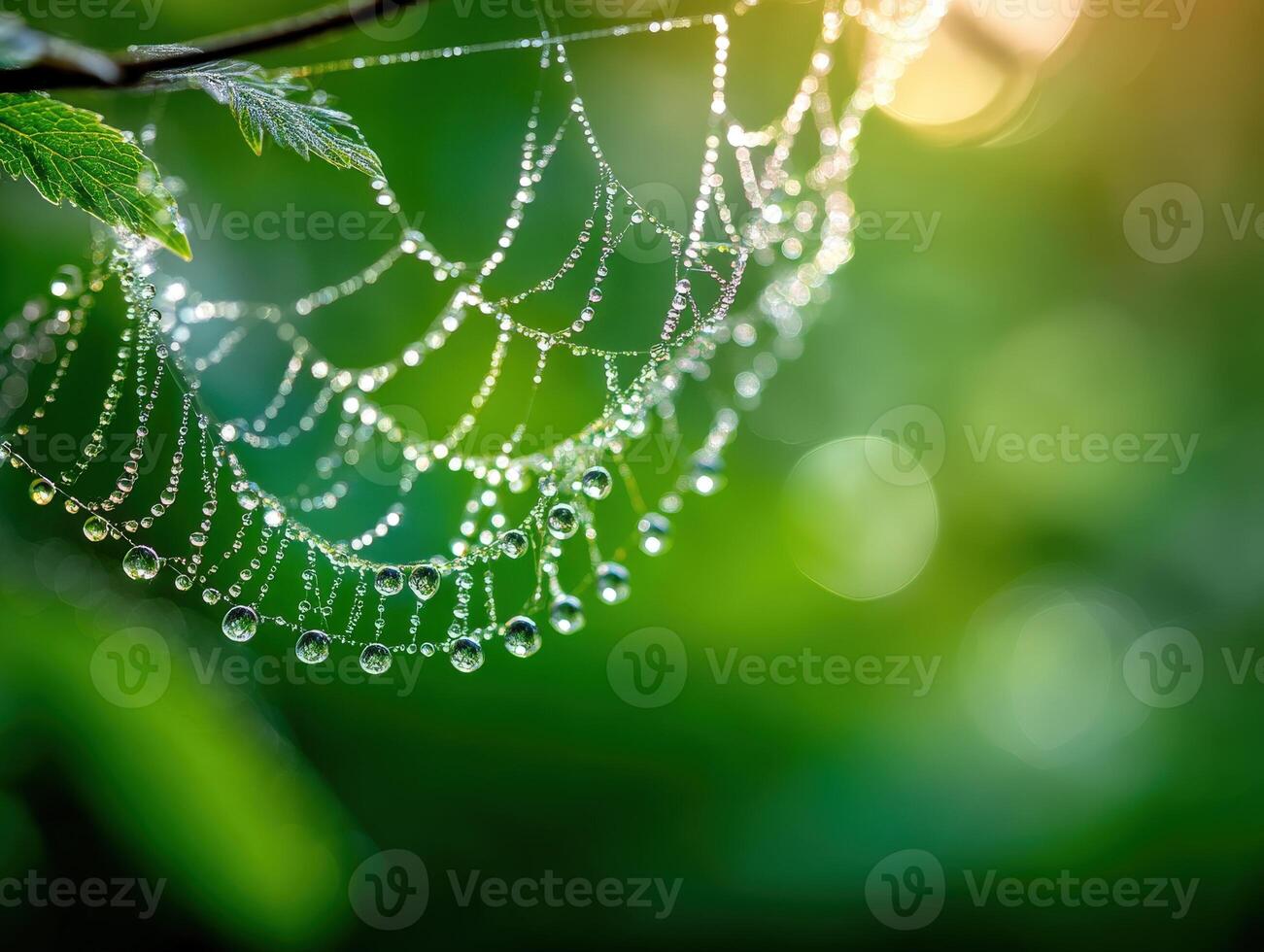 A spider web with dew drops on it photo