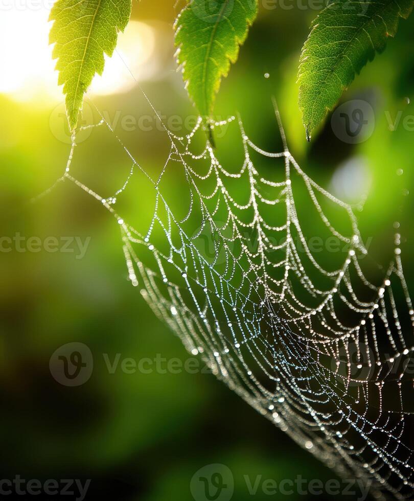 Sparkling dew on a delicate spider web in nature photo