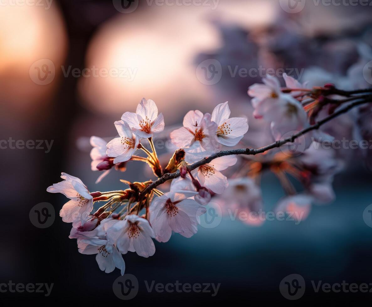 Blossoms bloom in evening light by the nature trail photo