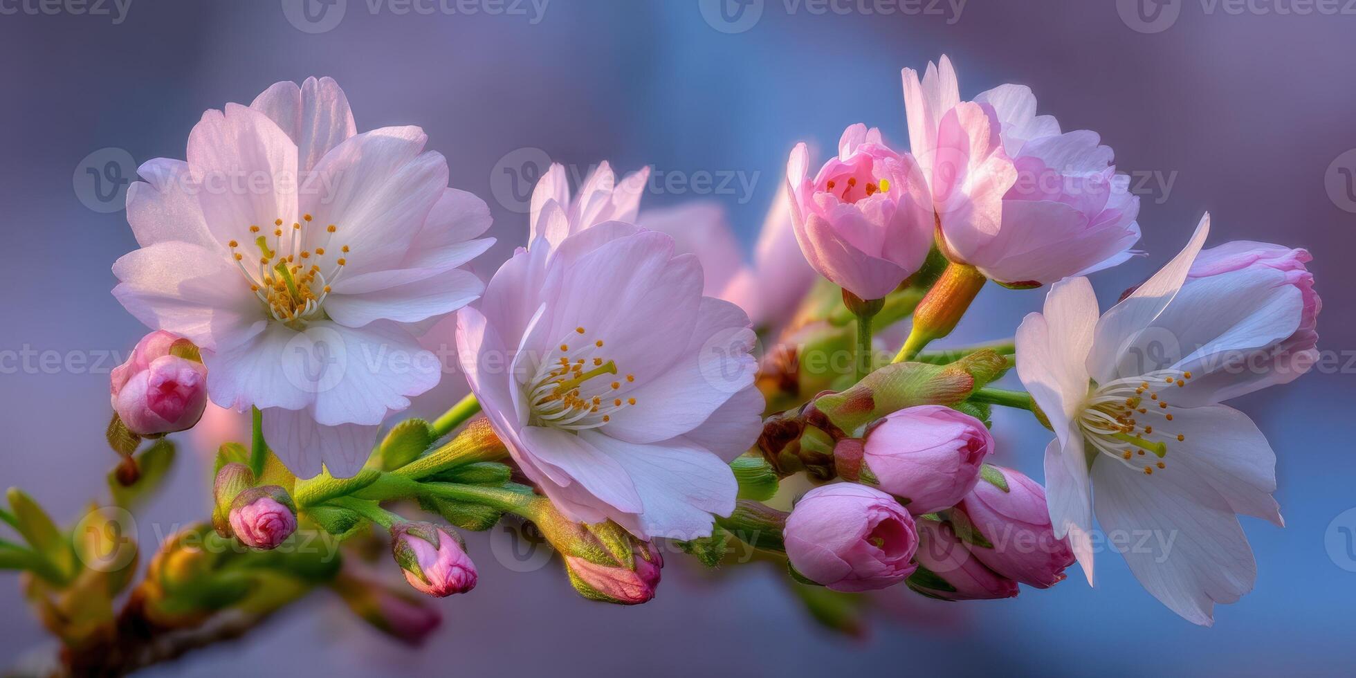 Cherry blossoms bloom during spring in a garden photo