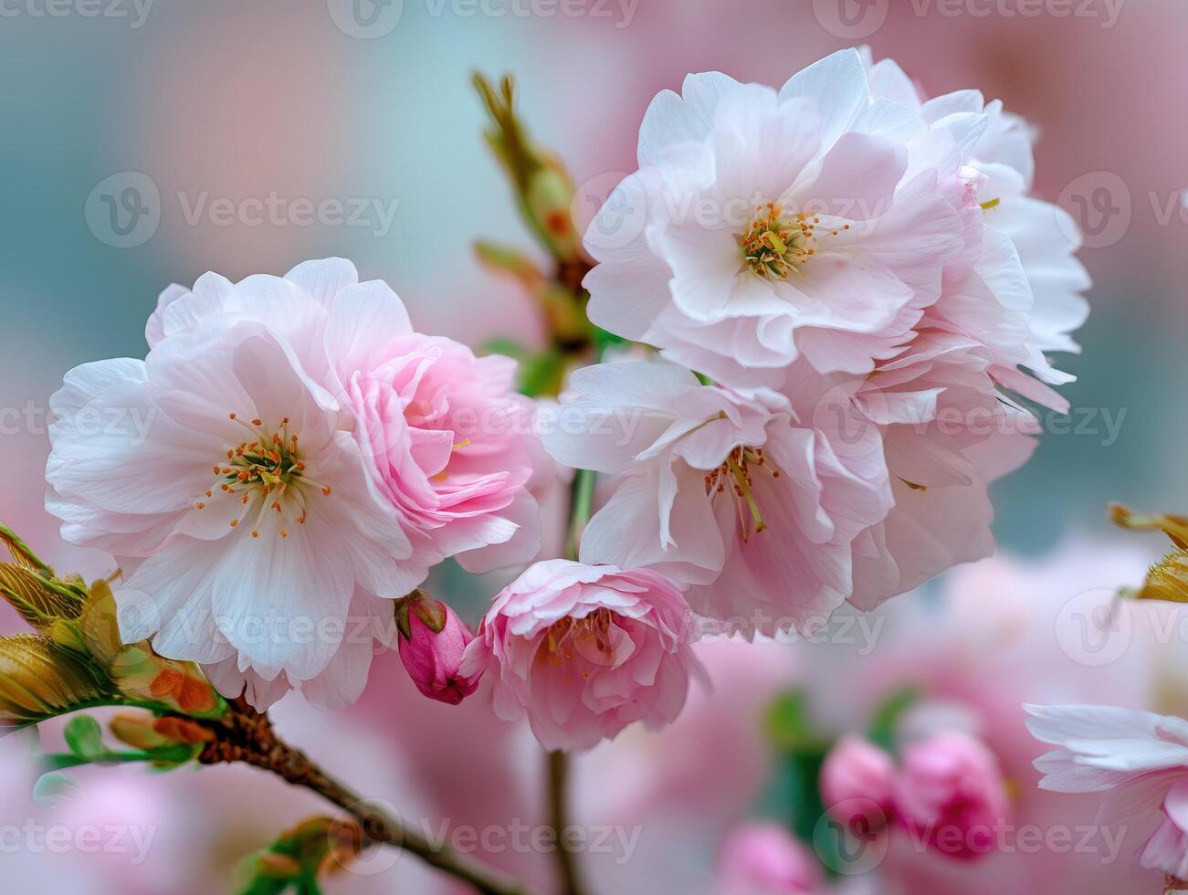 Beautiful blossoms on a cherry tree branch in spring photo