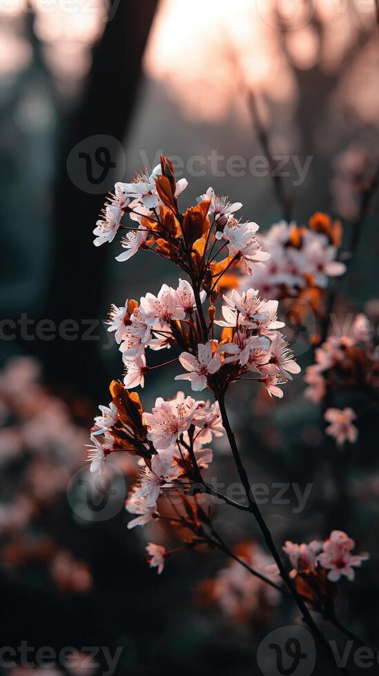 A beautiful cherry blossom tree in the dark photo
