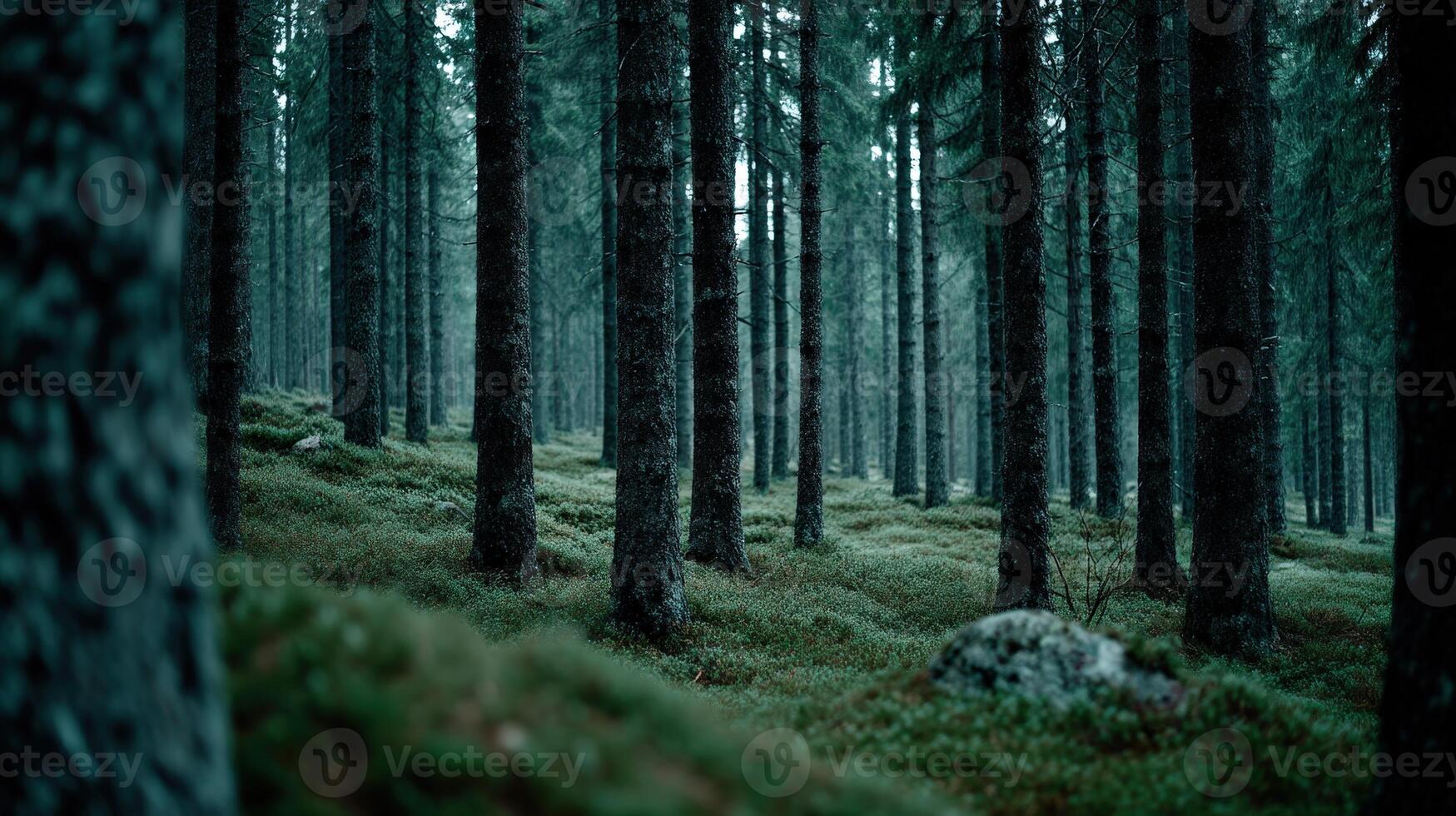 Tranquil forest with tall trees and lush greenery photo