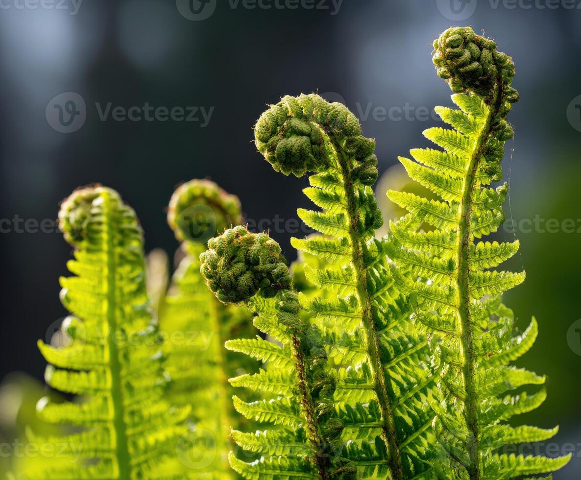 Vibrant fern fonds thrive in a serene forest setting photo