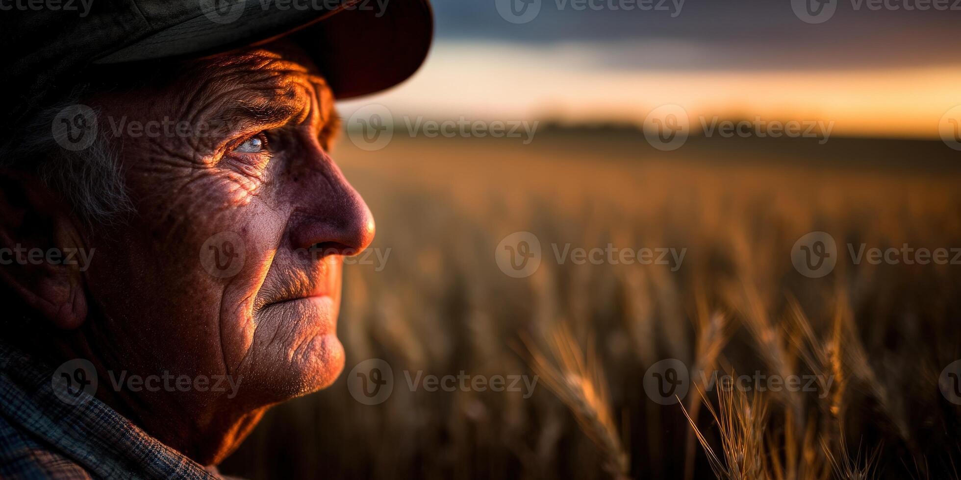 An elderly man in a wheat field photo