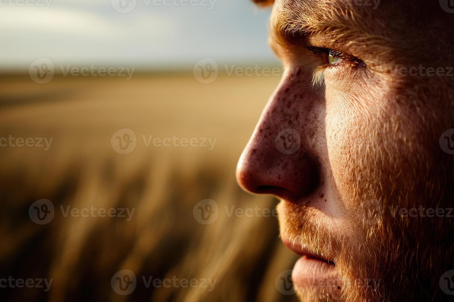 Portrait of a thoughtful man in a golden field photo
