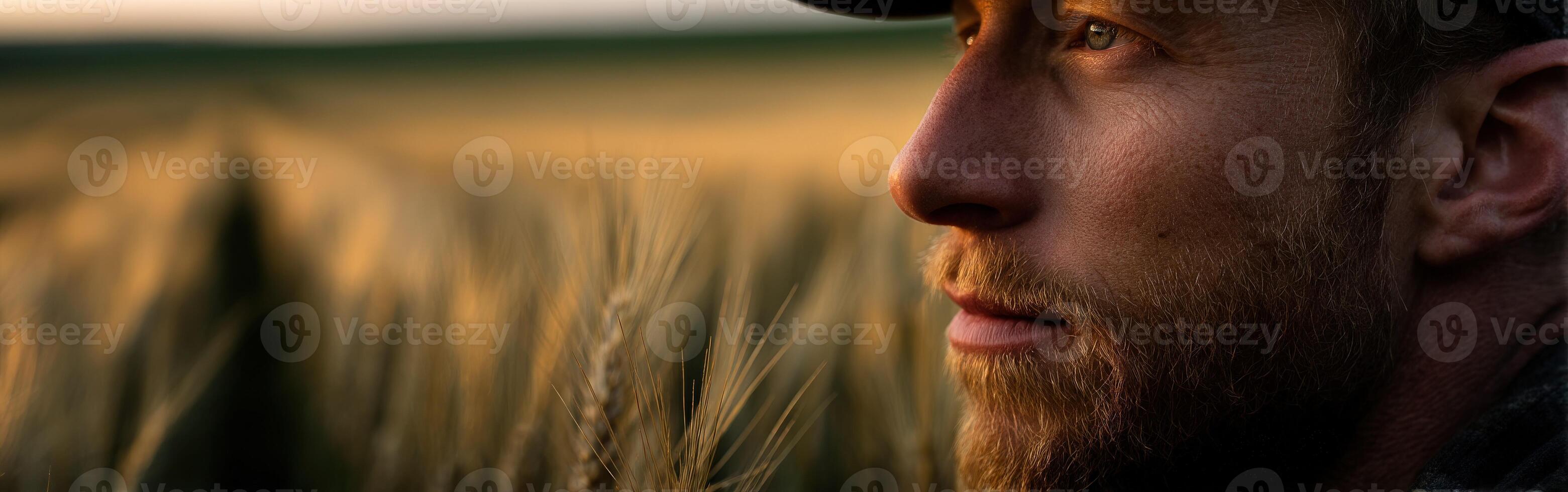 A man in a hat is looking off into the distance photo