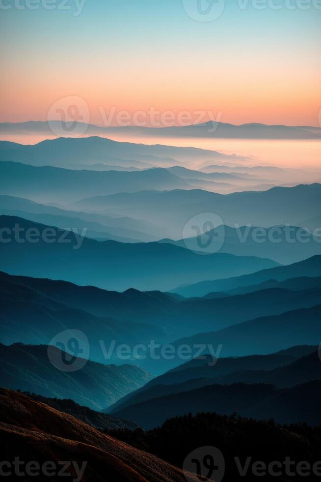 Serene twilight over layered mountain ranges photo