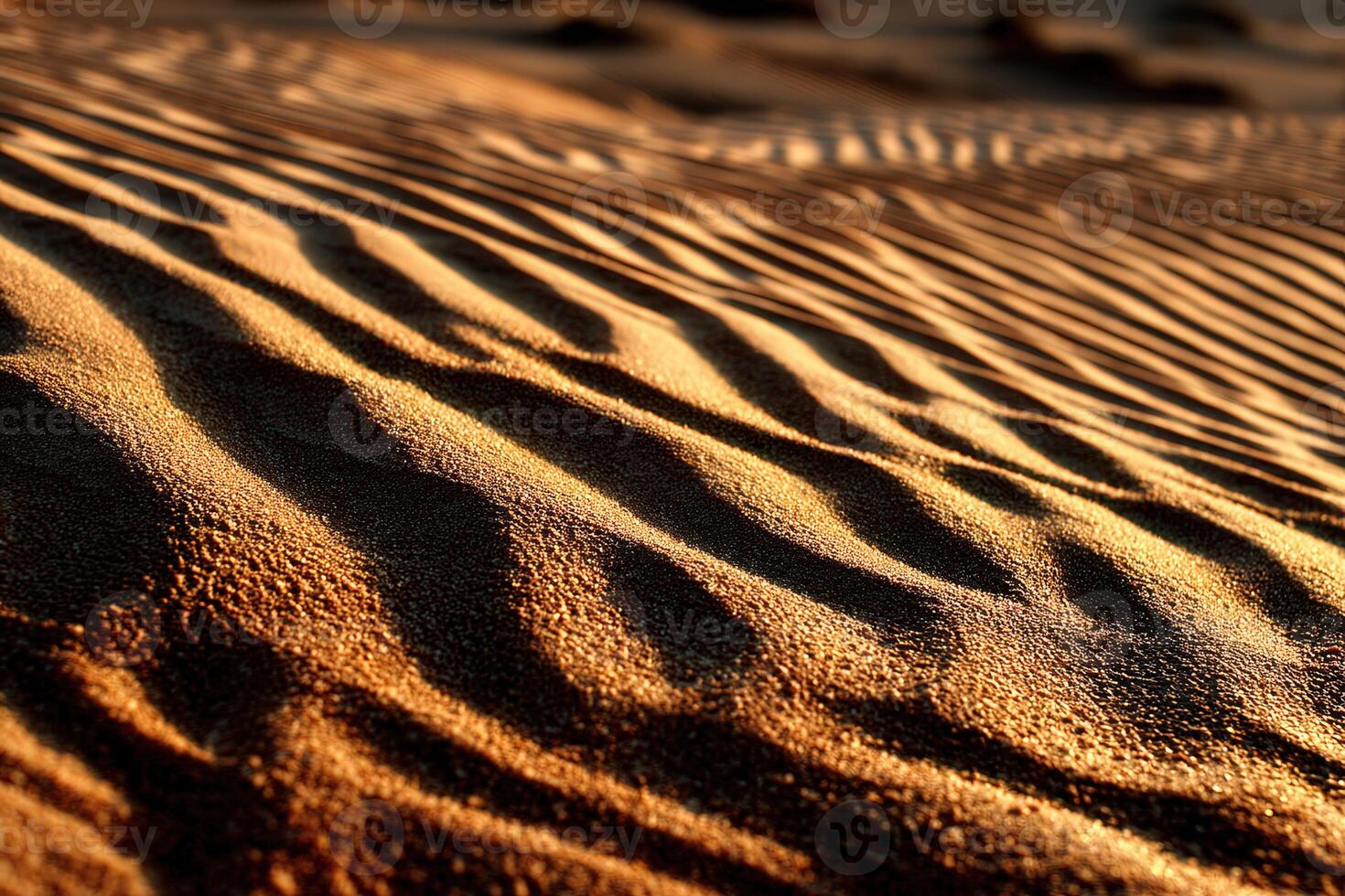 Textured patterns of golden desert sand at sunset photo