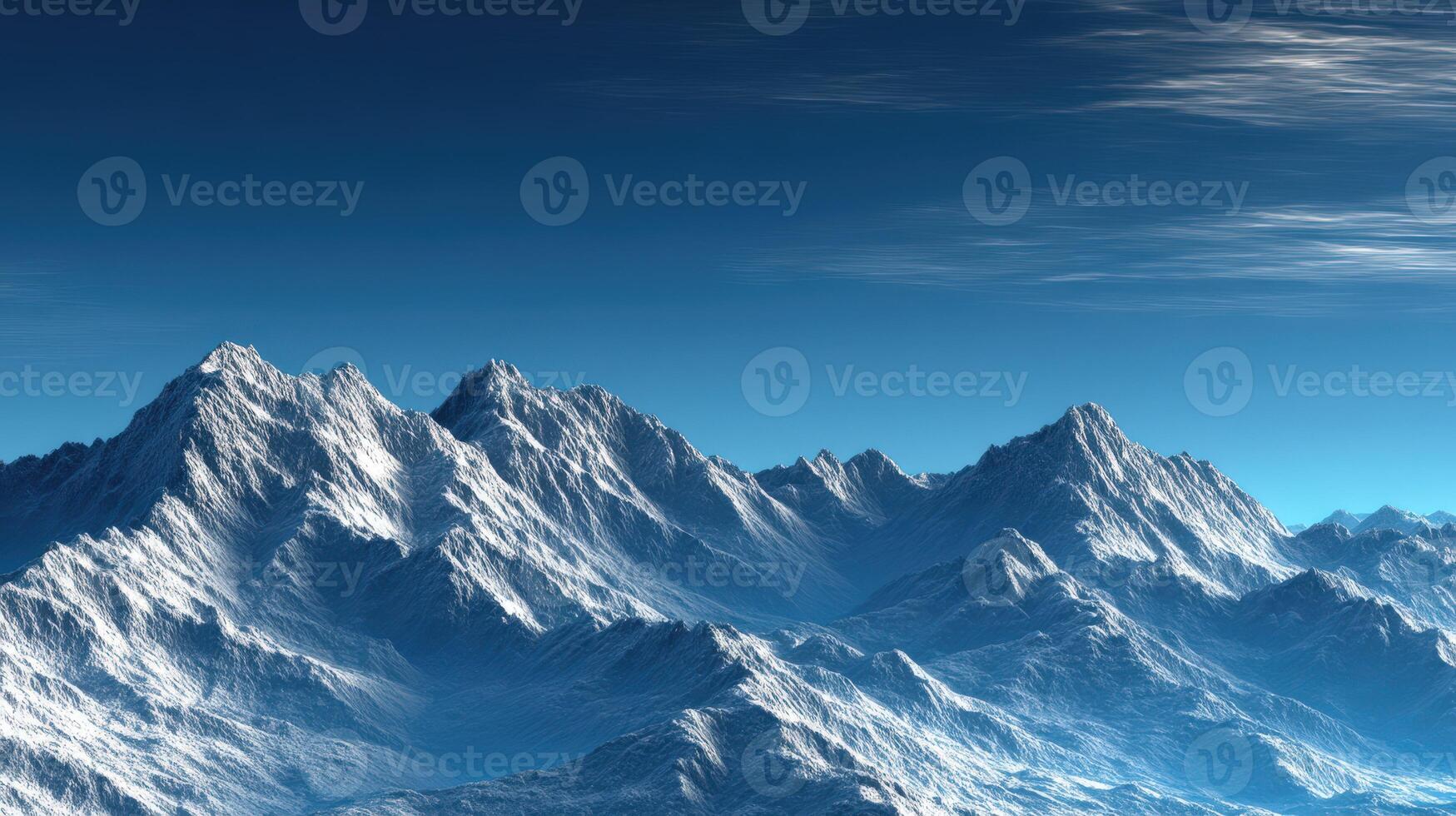 Mountain range under a clear blue sky at dawn photo