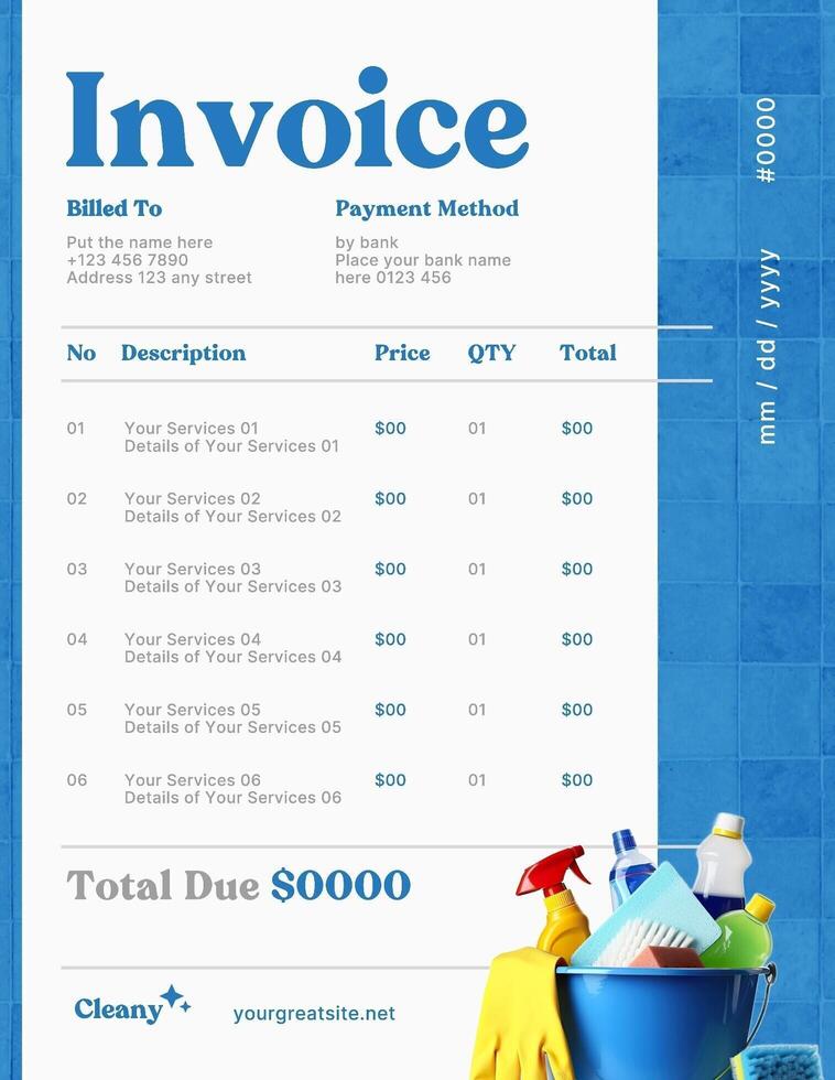 Blue White Cleaning Service Invoice Template