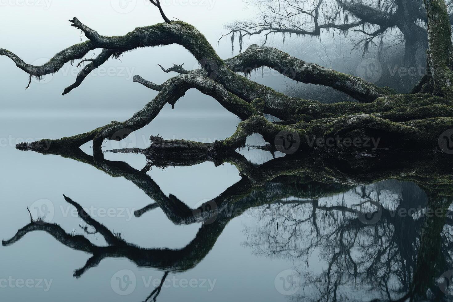 A tree is reflected in the water photo