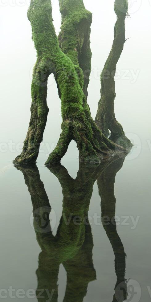 A tree with moss growing on it's trunk photo