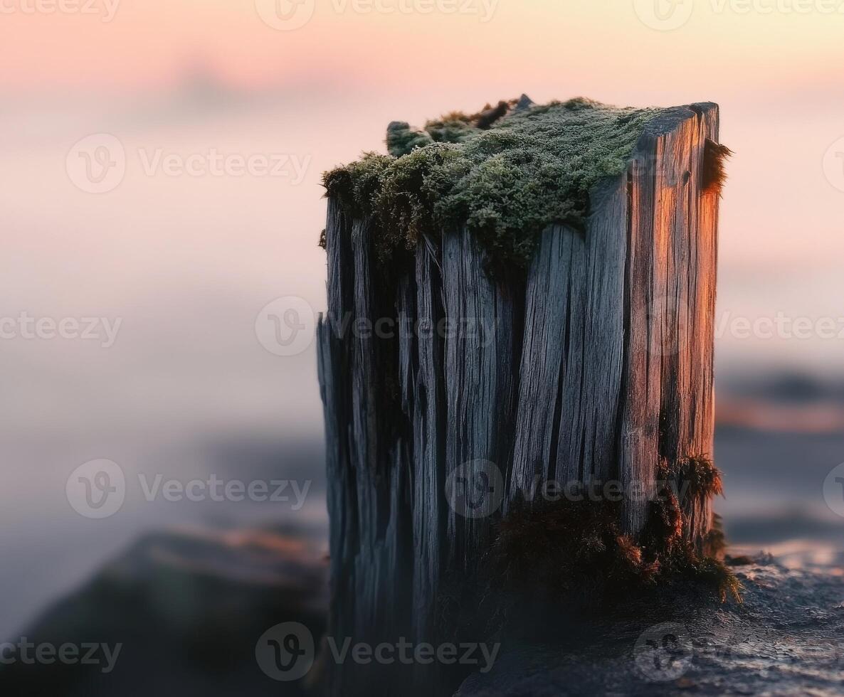 A close up of a stump with moss on it photo