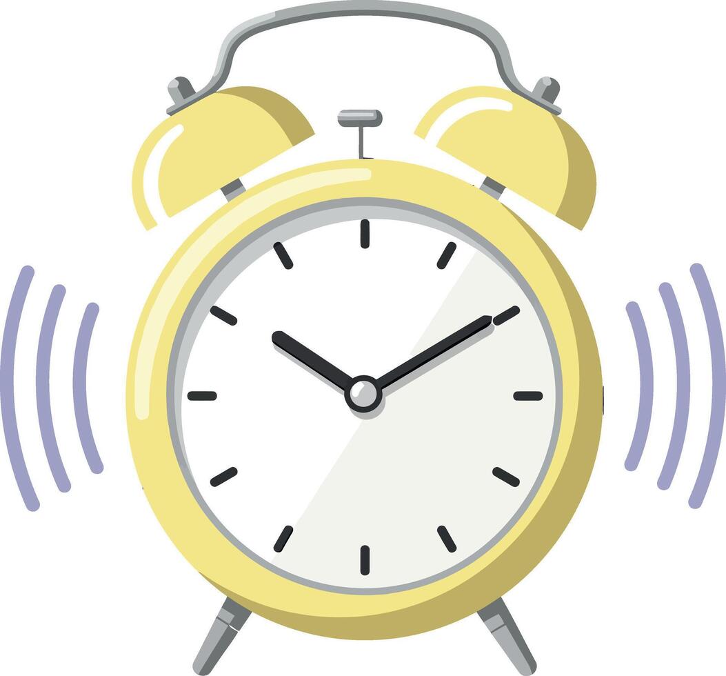 Yellow Classic Alarm Clock Ringing Illustration with Sound Waves vector