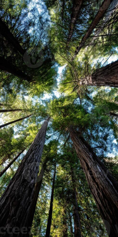 Tall trees reaching for the sky in a forest photo
