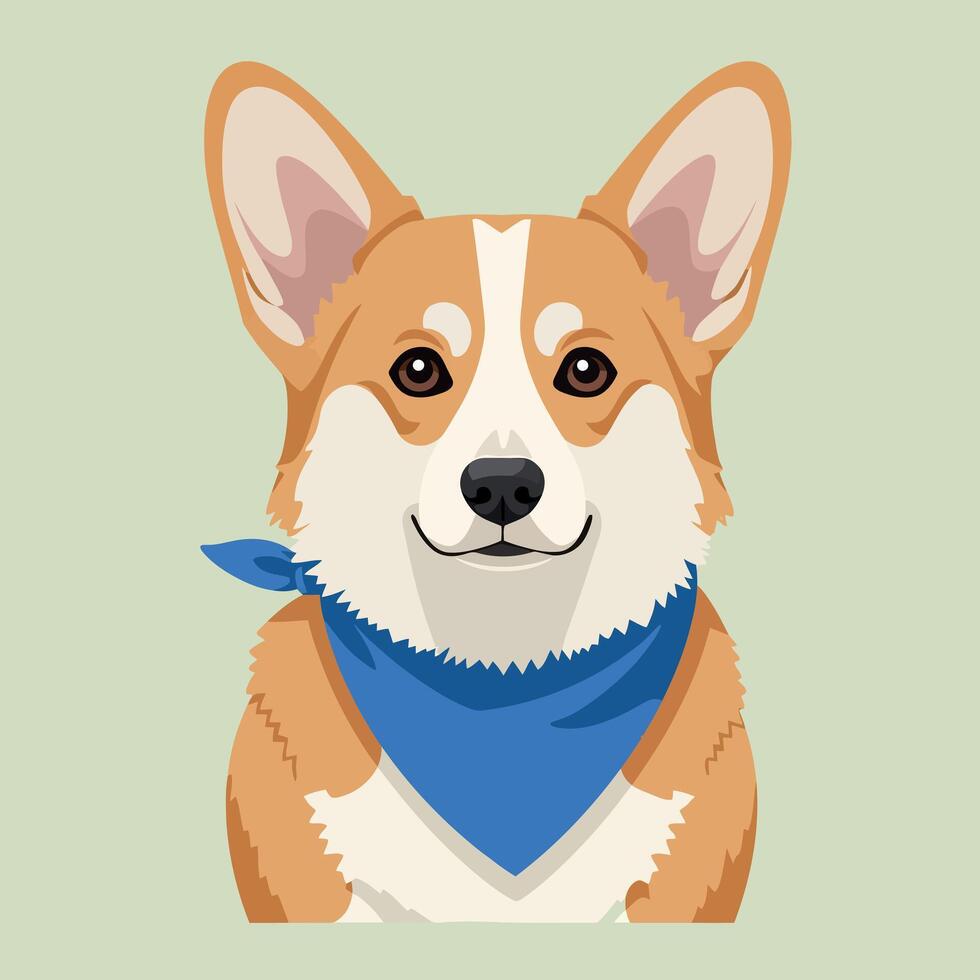 Corgi dog with blue bandana portrait illustration in square format vector