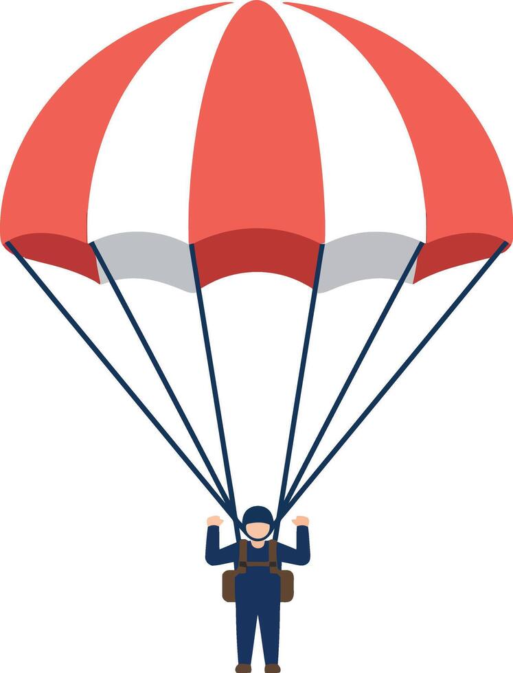 Parachutist with red and white parachute descending in flat style illustration vector