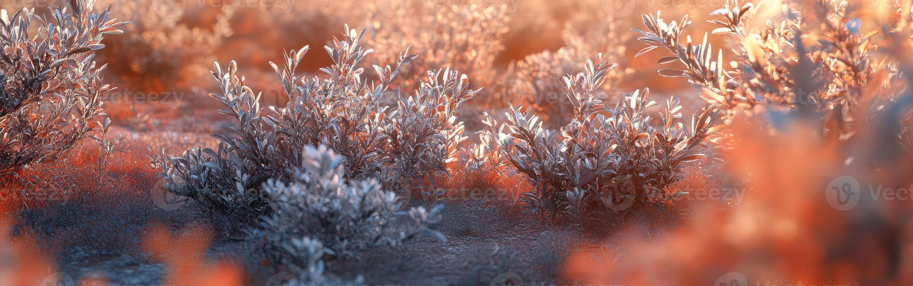 Lush vegetation glows in warm evening light photo