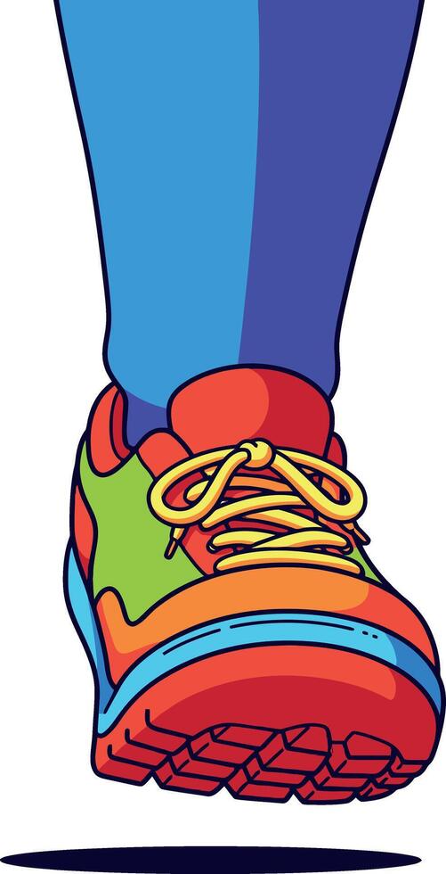 Colorful athletic sneaker with blue and purple pants running forward illustration vector