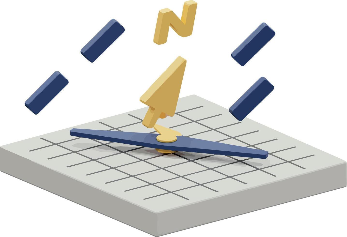 Isometric compass navigation tool with directional arrow and grid base illustration vector
