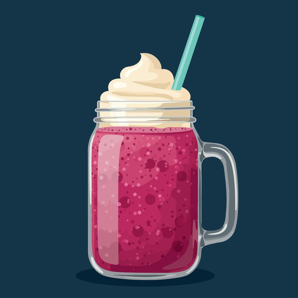 Berry smoothie with whipped cream in glass mason jar illustration vector
