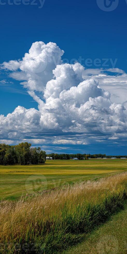 A large field with a large white cloud photo