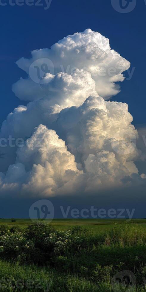 Majestic cloud formation over green fields in daylight photo