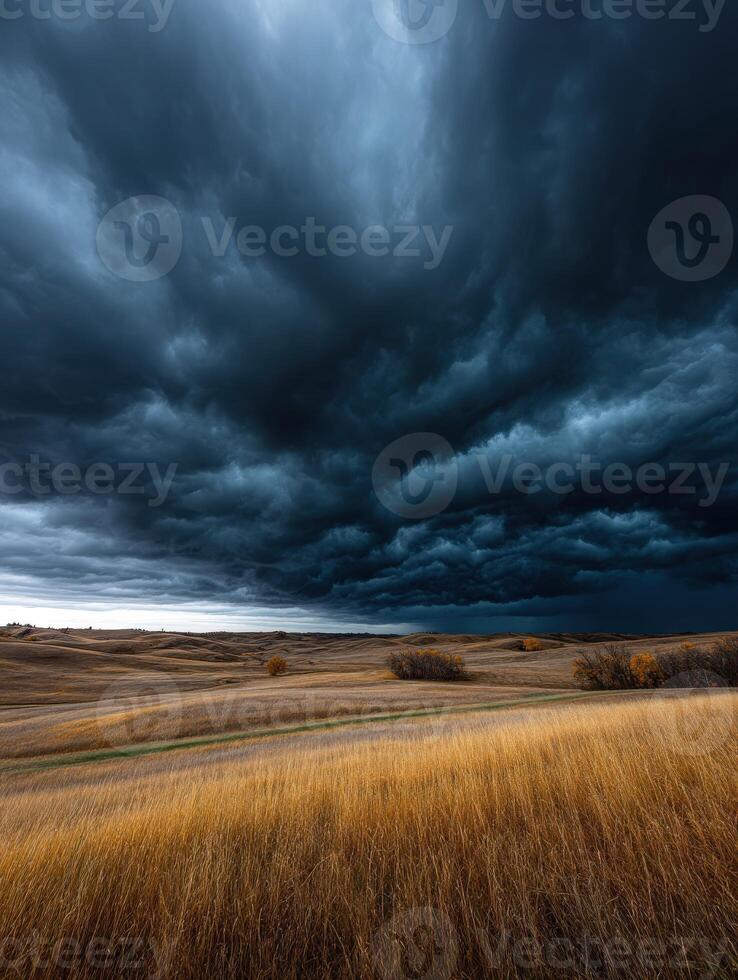 Storm clouds over a field in the prairie photo