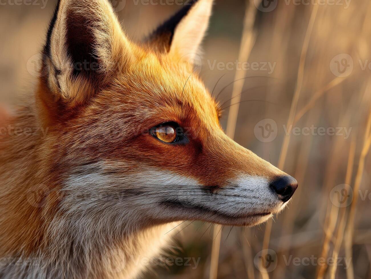 Beautiful fox observing the environment at sunset photo