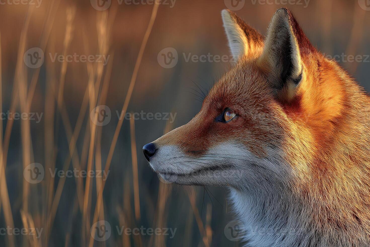 Fox observing its surroundings in golden sunlight photo