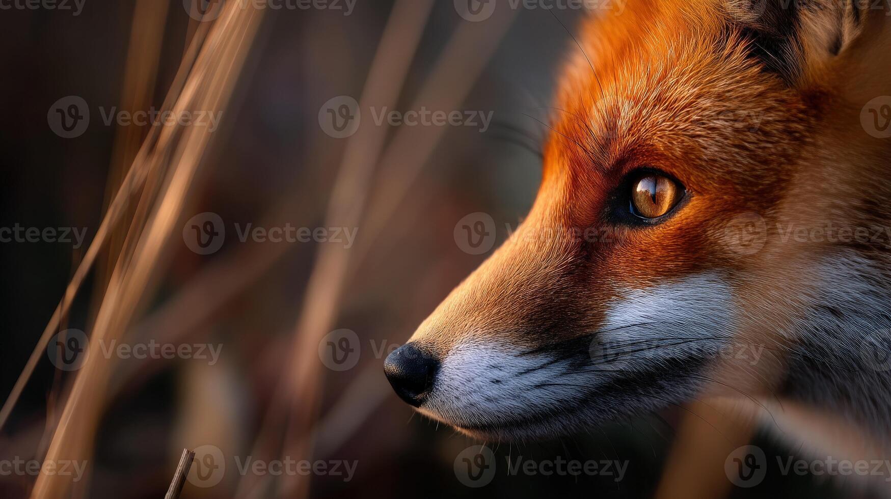 A close up of a fox looking into the distance photo